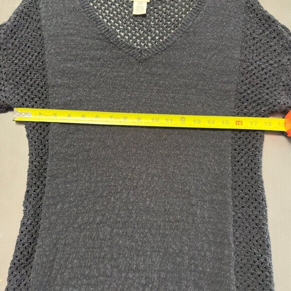 AJ Andrea Jovine Black Open Knit Sweater Top V-Neck Tunic - Picture 7 of 8